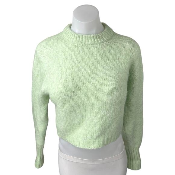 Zara Women's Green Balloon Long Sleeve Knit Mock Neck Cropped Sweater Top Size S - Picture 1 of 4